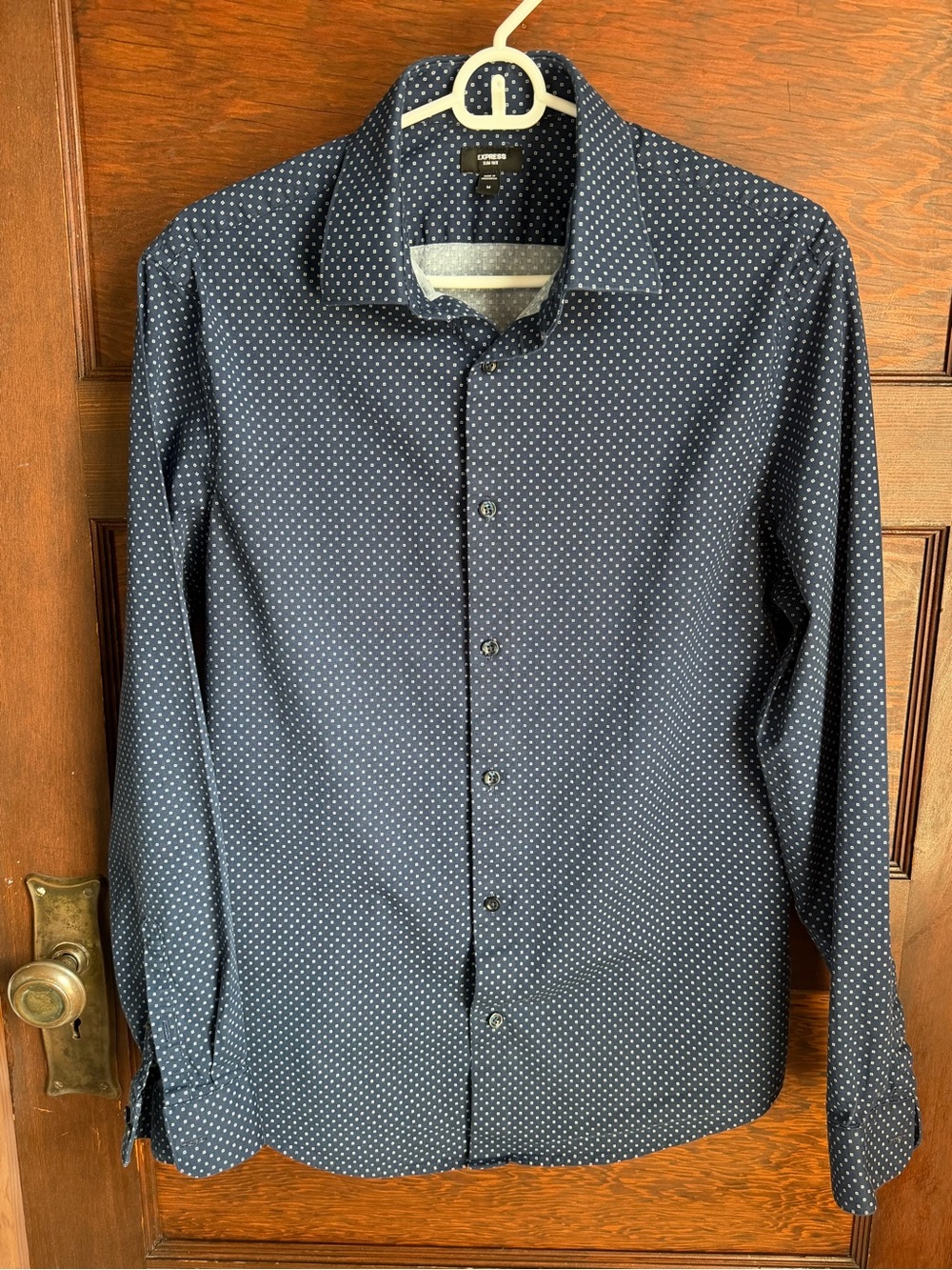 Express Men's Navy Shirt with White Microdots